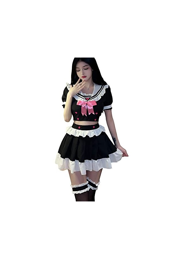 QNCLO Costume de soubrette sexy pour femme - Noir