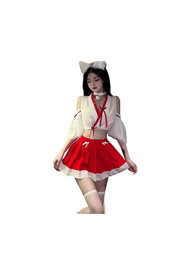 QNCLO Costume de soubrette sexy pour femme - Noir