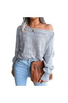 dsheng Haut en Tricot à épaules Dénudées, Respirant, à Manches Longues, Ample, à la Mode, à épaules Dénudées, Haut Creux, Moe