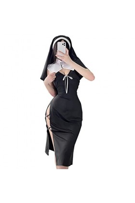 SNOMYRS Costume de nonne sexy pour femme - Lingerie japonaise Kawaii pour Halloween - Robe de nonne - Costume de nonne avec c