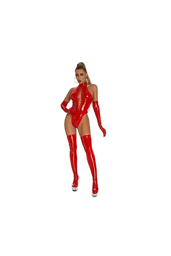 Herxicwa Bodysuit en Cuir Verni, Catsuit Sexy en Latex, Femme Lingerie Sexy Bodysuit, Clubwear Pole Dance Costume Color : Ro