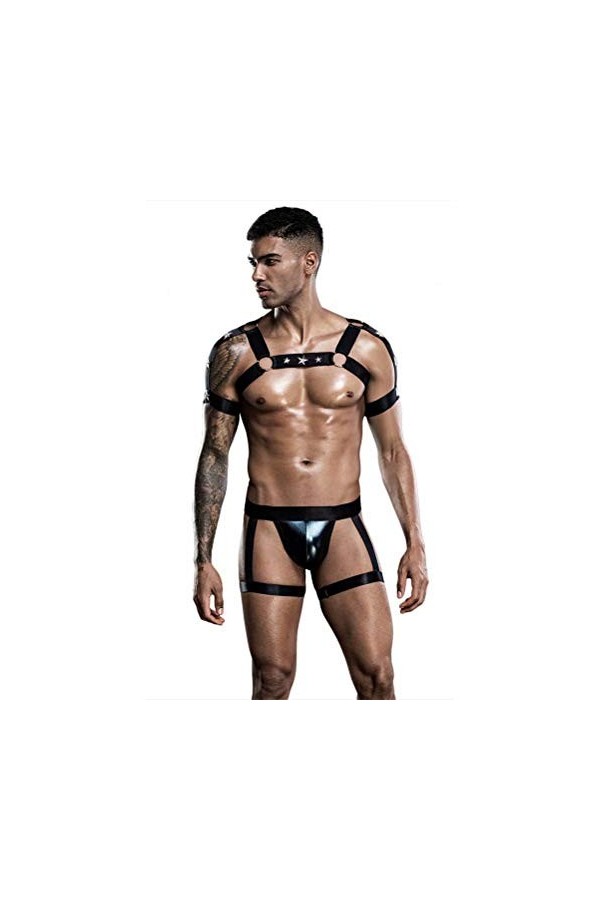 QWERTYUIOP Costume De Lingerie éRotique Sexy pour Hommes, Harnais De Muscle De Poitrine DéPaule éLastique Et Culotte De Jamb