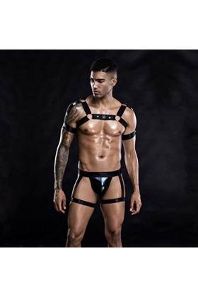 QWERTYUIOP Costume De Lingerie éRotique Sexy pour Hommes, Harnais De Muscle De Poitrine DéPaule éLastique Et Culotte De Jamb