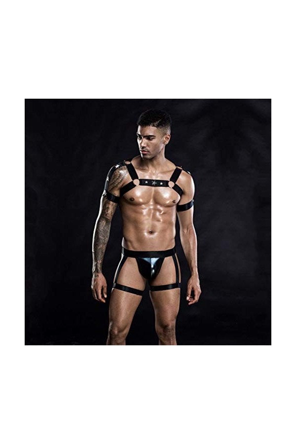 QWERTYUIOP Costume De Lingerie éRotique Sexy pour Hommes, Harnais De Muscle De Poitrine DéPaule éLastique Et Culotte De Jamb