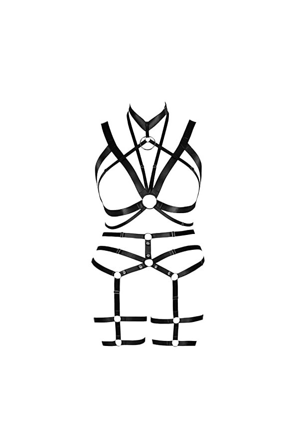 Femmes Corset Mode Soutien - Gorge Grande Cage décolleté Bas Garter Set Punk Gothique Carnaval Dance Costume 1 Noir 