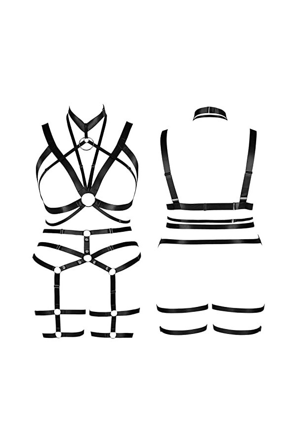 Femmes Corset Mode Soutien - Gorge Grande Cage décolleté Bas Garter Set Punk Gothique Carnaval Dance Costume 1 Noir 
