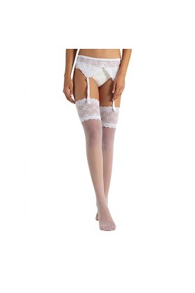 CALZITALY Bas Voile pour Porte Jarretelles avec Dentelle, Bas Mariage et Ceinture Porte-Jarretelles, 15 DEN | S, M/L, XL, XXL