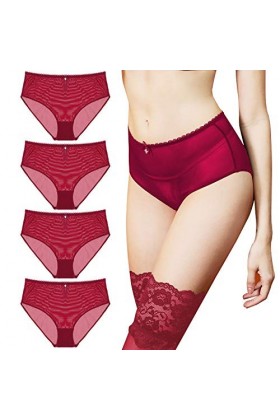 varsmiss Culotte Femme Lot De 4 Taille Haute Slip sous-vêtements Sexy en Maille Transparente Noir-Lot de 4,XXL 