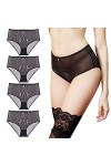 varsmiss Culotte Femme Lot De 4 Taille Haute Slip sous-vêtements Sexy en Maille Transparente Noir-Lot de 4,XXL 