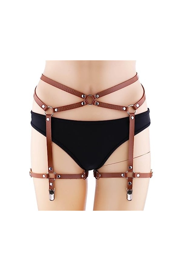 ChengBeautiful Porte-Jarretelles Gothic Punk Style Body Line Taille Bouche de Ceinture Boucle Nightclub Show Sexy Cuir Cuir C