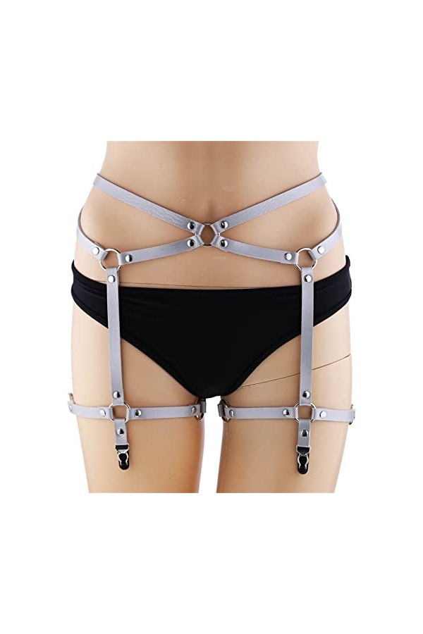 ChengBeautiful Porte-Jarretelles Gothic Punk Style Body Line Taille Bouche de Ceinture Boucle Nightclub Show Sexy Cuir Cuir C