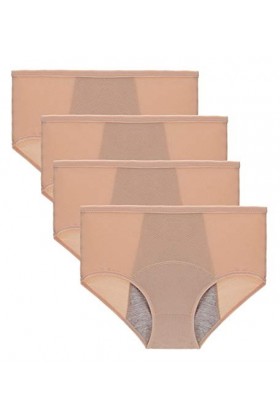 FEOYA Lot de 4 Culotte Femme Pantalon Menstruel pour Femme Nylon Culotte Physiologique sous-Vêtements Anti-Fuite Flux abondan