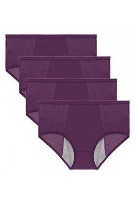 FEOYA Lot de 4 Culotte Femme Pantalon Menstruel pour Femme Nylon Culotte Physiologique sous-Vêtements Anti-Fuite Flux abondan