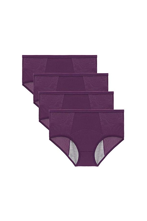 FEOYA Lot de 4 Culotte Femme Pantalon Menstruel pour Femme Nylon Culotte Physiologique sous-Vêtements Anti-Fuite Flux abondan