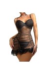 ZTIANEF Lingerie Sexy Homme Robe Sexy Lingerie Dentelle Florale Chemise De Nuit Transparente Col en V Vêtements De Nuit sous-