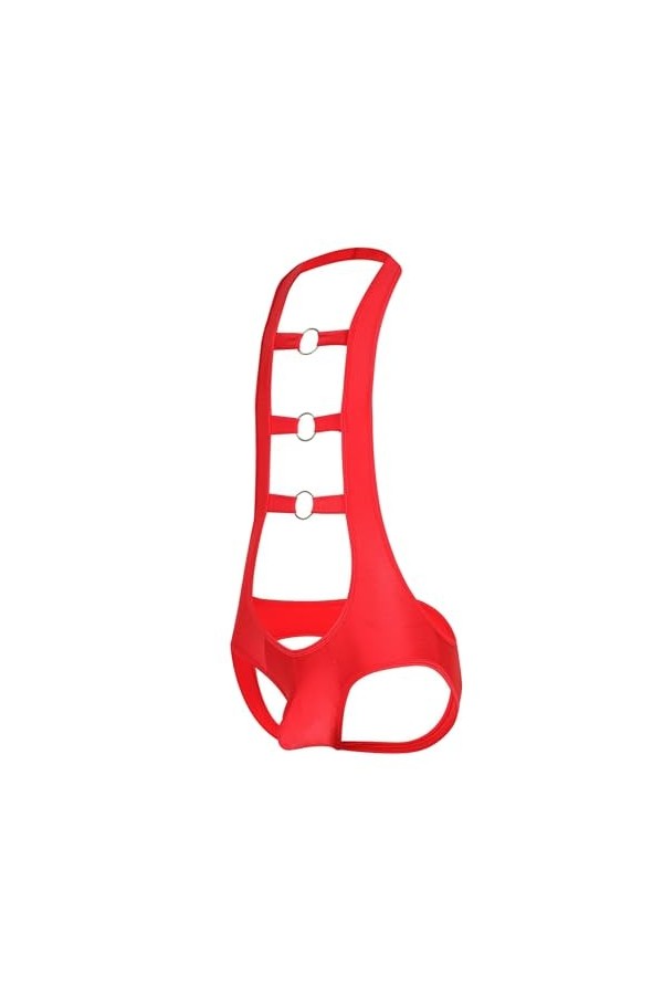 Hommes String Singlet Leotard Encolure pendante Jockstrap Bodysuit String Sexy sous-vêtements Combinaison Jumpsuit Color:Red,