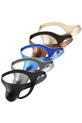 Billtop Sexy String Homme Cuir Taille Basse Confortable T-Back Thong Briefs,Lot de 5 Multicolores,XL