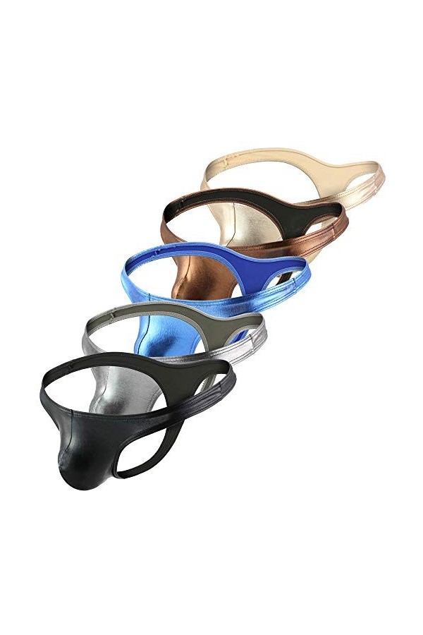 Billtop Sexy String Homme Cuir Taille Basse Confortable T-Back Thong Briefs,Lot de 5 Multicolores,XL