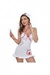 Girspov Ensemble de lingerie sexy pour femme - Tenue de nuit pour infirmière - Costume de jeu de rôle - Mini robe blanc 