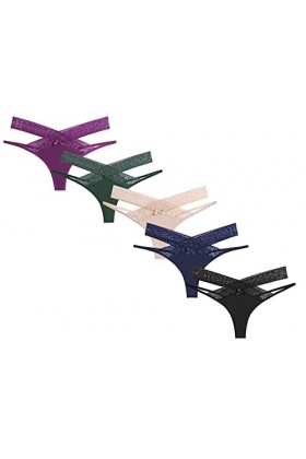 FEOYA 5 Pièces String pour Femme Sexy Mesh Culottes T Back String Culotte sans Couture Tangas Slips