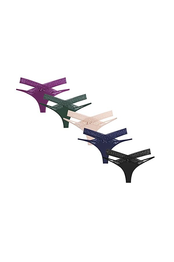 FEOYA 5 Pièces String pour Femme Sexy Mesh Culottes T Back String Culotte sans Couture Tangas Slips