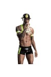PSKSER Lingerie Sexy Pour Hommes, Costume De Cosplay Uniforme Sexy De Pompier, Body À Manches Courtes, Combinaisons En Cuir, 