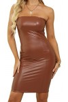 Maeau - Femme Robe Similicuir Robe Crayon Soirée Cocktail Fête GOGO Mini Robe été Clubwear Wrap Bustier Sexy Midi Robe en Cui