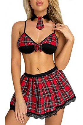 FEOYA Femme Ensemble de Lingerie Décolière Tenue de Cosplay Uniforme de Jeu de Rôle Schoolgirl Etudiant Costumes Mini Jupe B