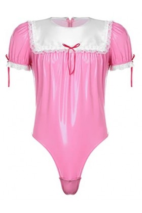 Jowowha Homme Déguisement Servante Érotique Wetlook Body Dentelle Costume Soubrette Robe de Nuit Pyjamas Plaisir Halloween Ca