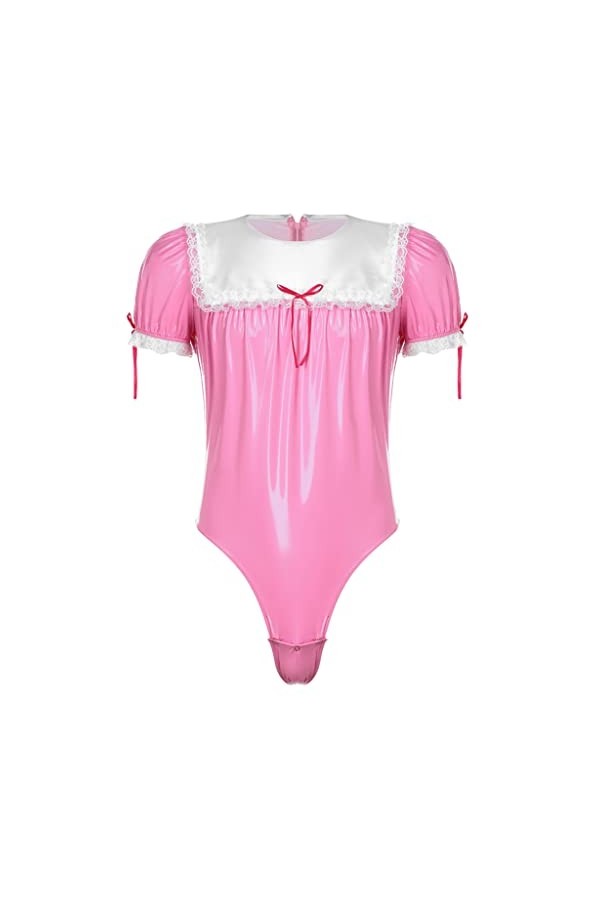 Jowowha Homme Déguisement Servante Érotique Wetlook Body Dentelle Costume Soubrette Robe de Nuit Pyjamas Plaisir Halloween Ca