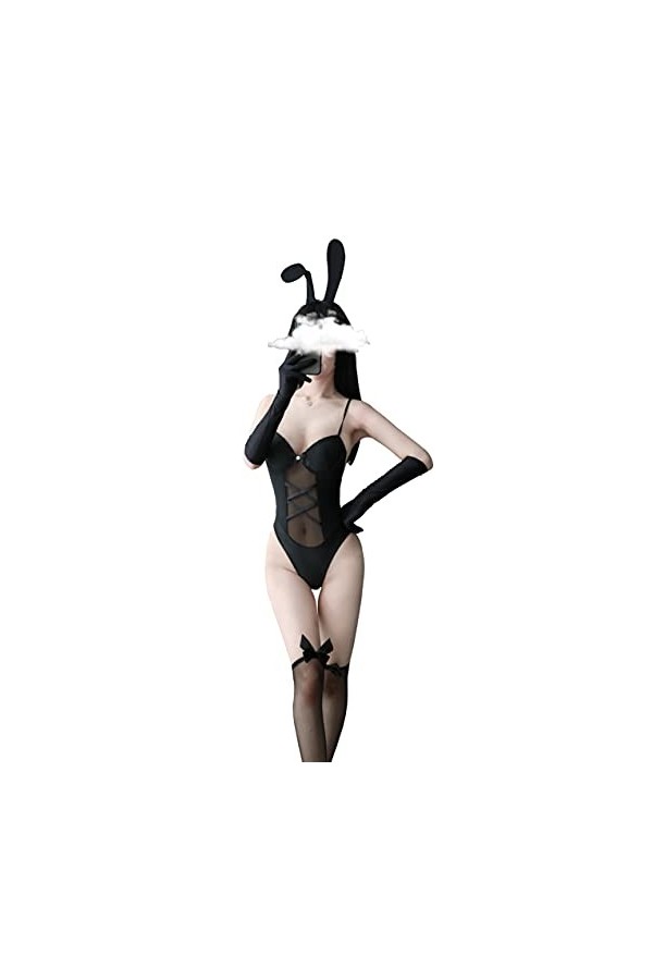 SINGUYUN Costume de lapin sexy pour femme - Body une pièce - Pour cosplay, lapin - Vêtements de fête 8068Noir 