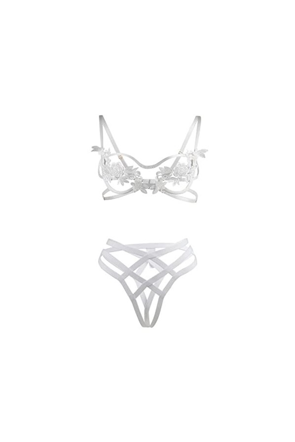 SARGE Sous-vêtements sexy pour femme en dentelle à trois points avec soutien-gorge et culotte