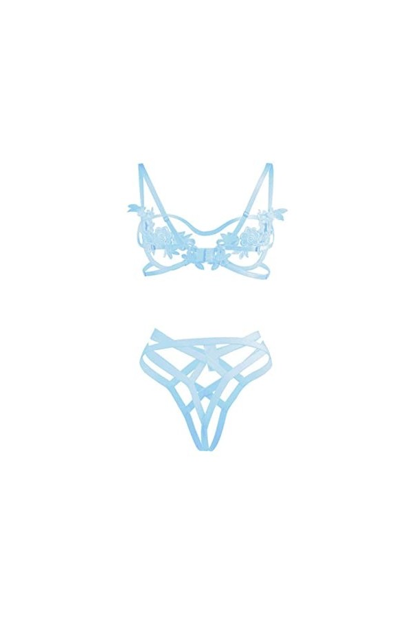 SARGE Sous-vêtements sexy pour femme en dentelle à trois points avec soutien-gorge et culotte