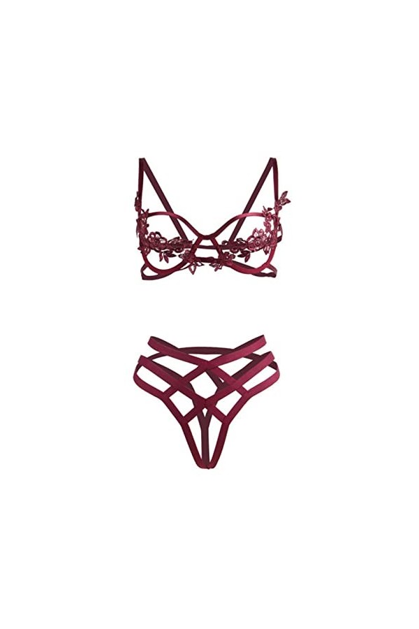 SARGE Sous-vêtements sexy pour femme en dentelle à trois points avec soutien-gorge et culotte