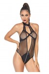 Leg Avenue Body Résille avec Lanières Croisées/Zip au Niveau de lentrejambe Noir Taille S/M