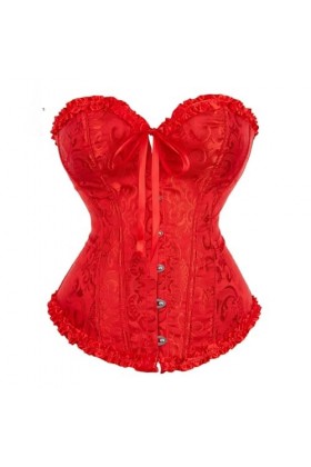 Niiyyjj Corset en jacquard pour femme - Bustier sexy à lacets en brocart - Costume vintage, rose, Medium