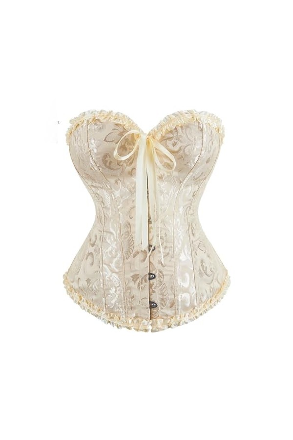Niiyyjj Corset en jacquard pour femme - Bustier sexy à lacets en brocart - Costume vintage, rose, Medium
