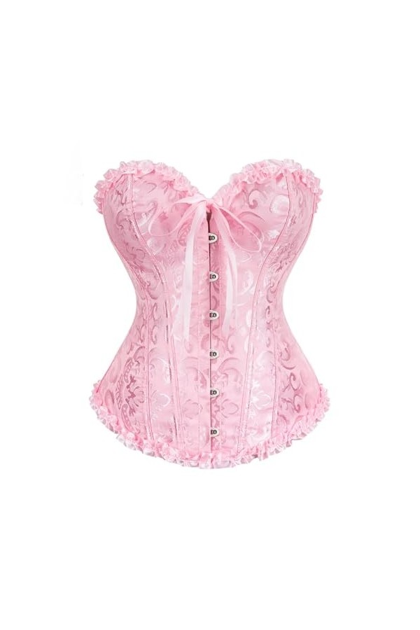 Niiyyjj Corset en jacquard pour femme - Bustier sexy à lacets en brocart - Costume vintage, rose, Medium