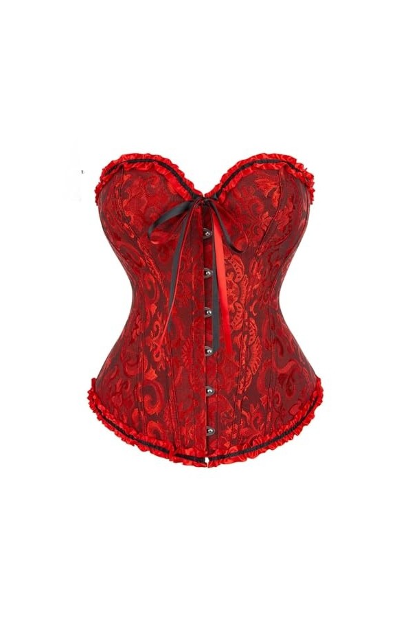 Niiyyjj Corset en jacquard pour femme - Bustier sexy à lacets en brocart - Costume vintage, rose, Medium