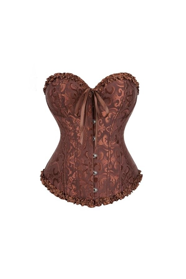Niiyyjj Corset en jacquard pour femme - Bustier sexy à lacets en brocart - Costume vintage, rose, Medium