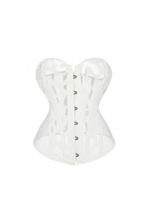 Niiyyjj Corset sexy en dentelle sur la poitrine en maille ajourée, blanc, 3X-Large