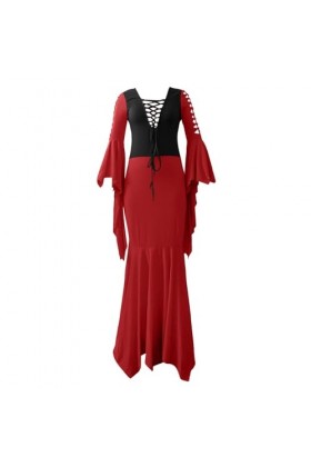 KBOPLEMQ Costume de sorcière pour femme Morticia Addams - Noir - Robe longue élégante vintage - Robe fine - Robe gothique - R