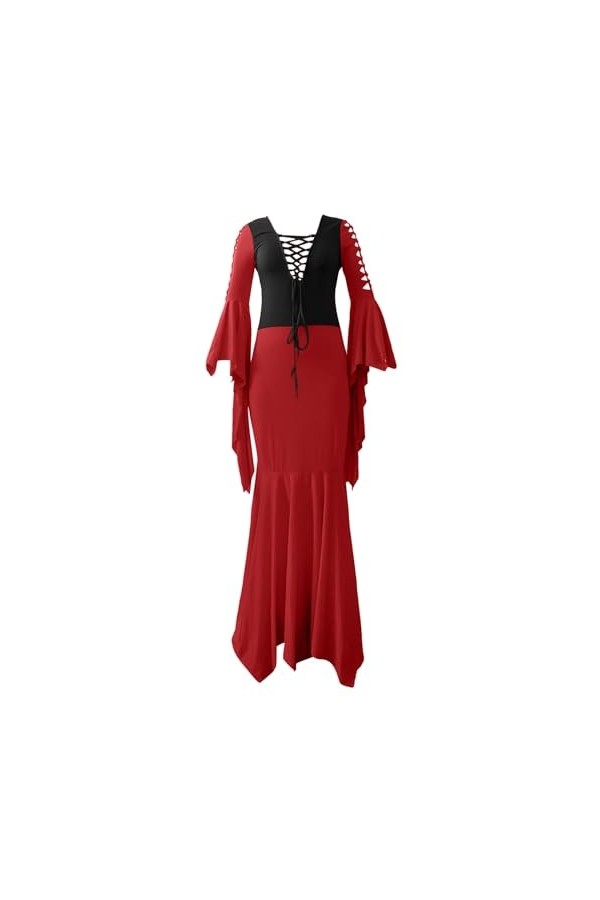 KBOPLEMQ Costume de sorcière pour femme Morticia Addams - Noir - Robe longue élégante vintage - Robe fine - Robe gothique - R