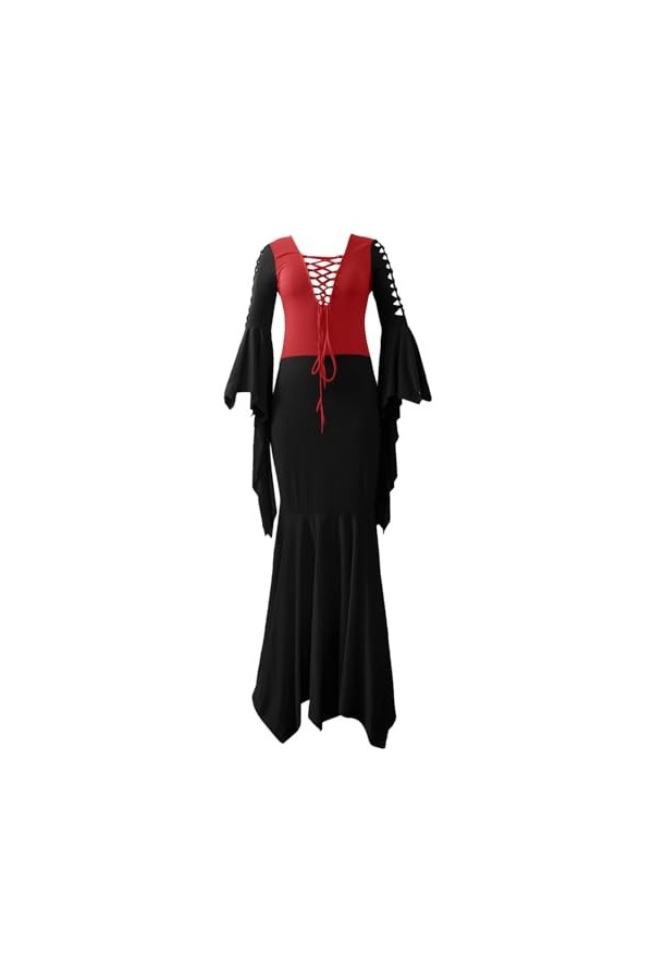 KBOPLEMQ Costume de sorcière pour femme Morticia Addams - Noir - Robe longue élégante vintage - Robe fine - Robe gothique - R