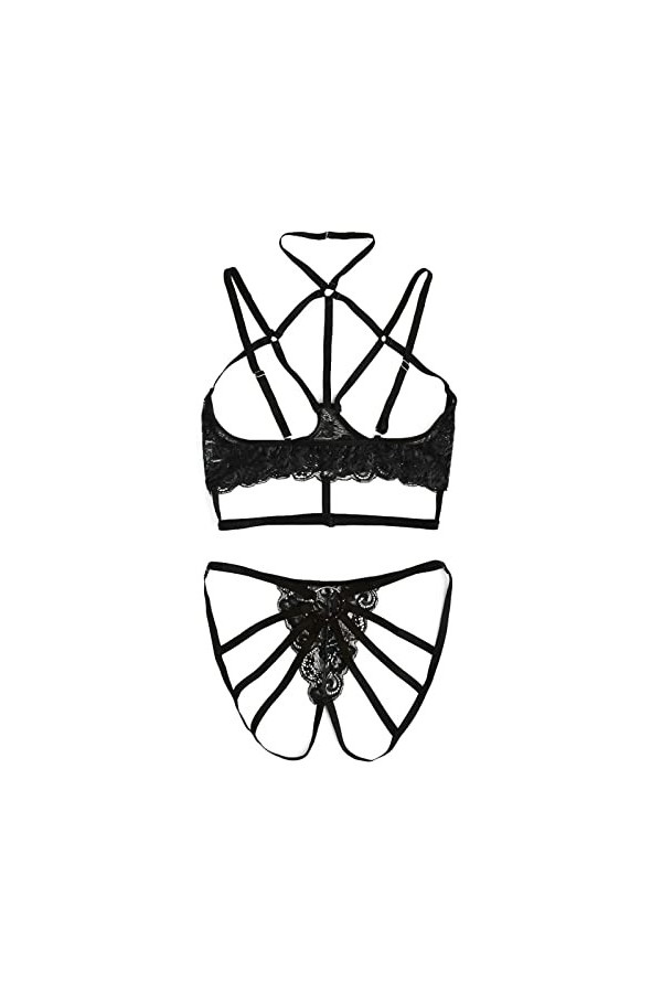 sous-vêtements Sexy pour Femmes, Soutien-Gorge Ouvert ajouré, Lingerie Transparente en Dentelle, Costumes érotiques, Ensemble