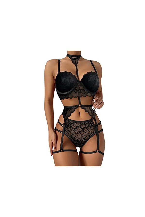 sous-vêtements Sexy pour Femmes, Soutien-Gorge, Coussinet de Poitrine, Jarretelles, sous-vêtements en Dentelle Transparente, 