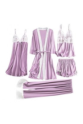 HANXIULIN Ensemble de pyjama pour femme en coton - Chemise de nuit sexy - Porte-jarretelles - Nuisette - Pyjama - Robe de cha