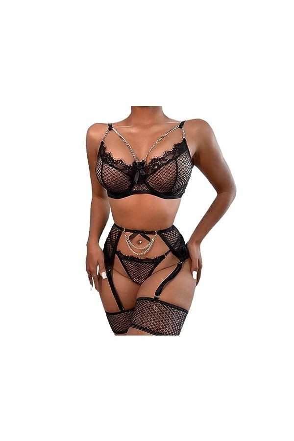 Ensemble de Lingerie en Maille for Femmes, Lingerie Sexy + Jarretelles + Culotte, Lingerie Sensuelle, Costume Sexuel Color :