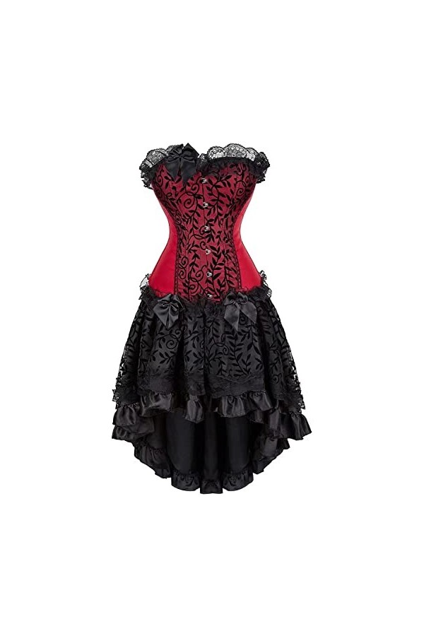 Jupe Corset Femme Bustier Robe Femme Sexy Dentelle Floral Guêpière Lingerie Grande Taille Burlesque Rouge 3XL