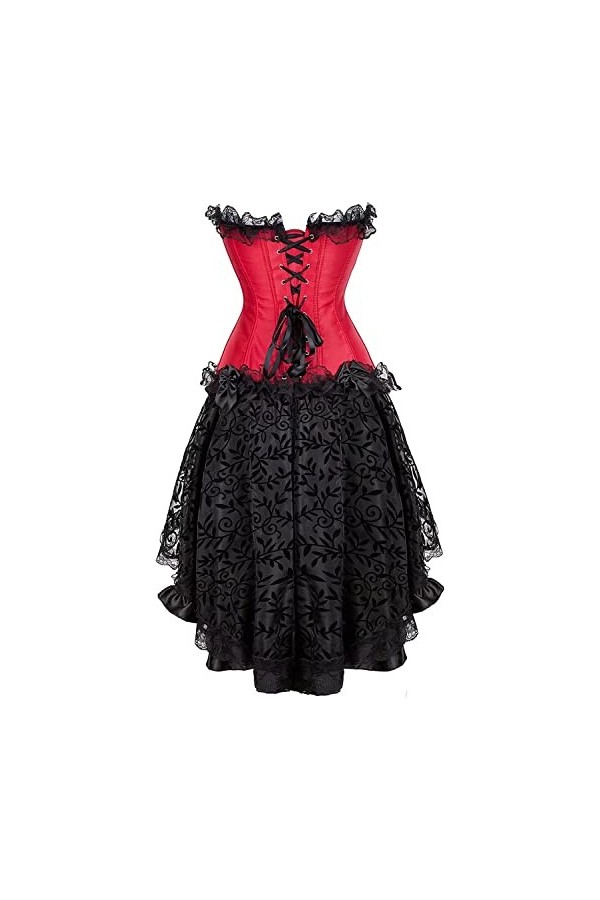 Jupe Corset Femme Bustier Robe Femme Sexy Dentelle Floral Guêpière Lingerie Grande Taille Burlesque Rouge 3XL
